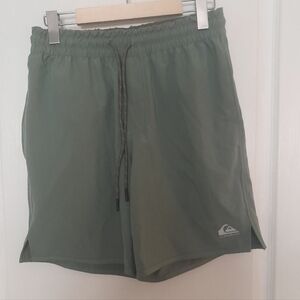 Quiksilver Men's Olive Green Elastic-Waist Swim Shorts
